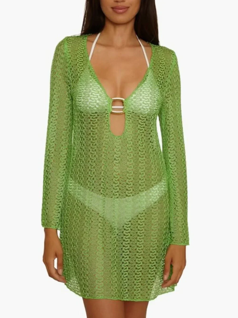 BECCA Golden Crochet -Women's Casual, Beach Cover Ups Green Size L 8917